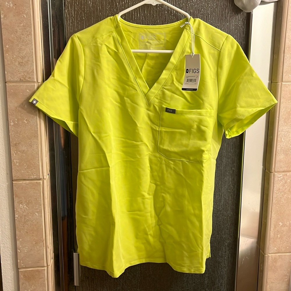 FIGS Women's Neon Yellow V-Neck Scrub Top